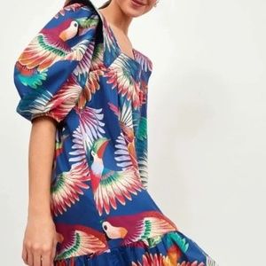 FARM RIO - Navy Colorful Toucans Printed Dress
